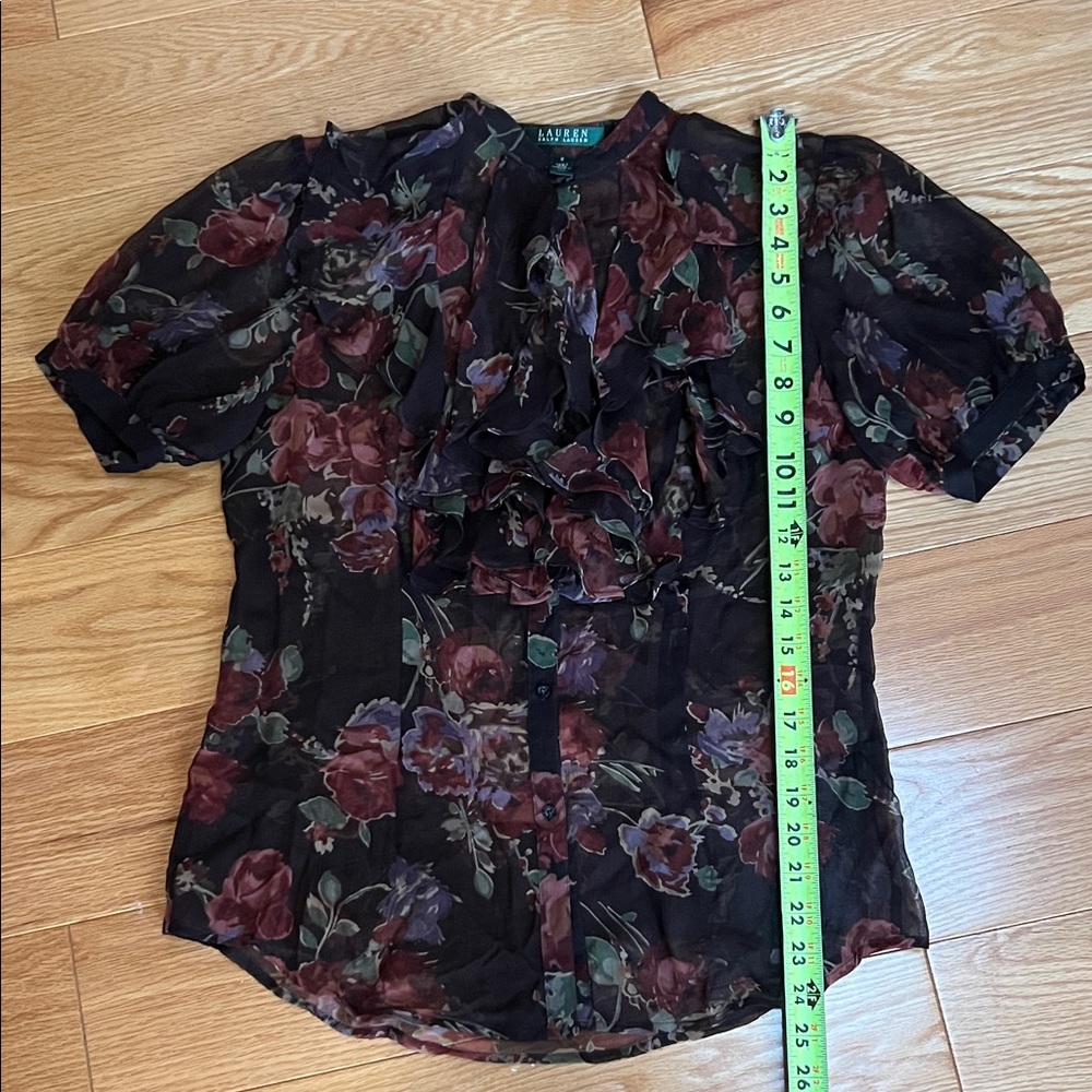 Ralph Lauren Black Sheer Floral Ruffle Blouse - Picture 7 of 7